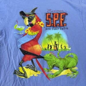 Vintage Parrot Shirt Large Lizard Blue Soul Party‎ Factor.Caribbean Soul